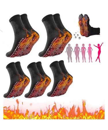 5/6 Pair AFIZ Tourmaline Slimming Health Sock AFIZ Tourmaline Acupressure Self-Heating Shaping Socks Massage Socks Warm Heated Socks for Winter (5 Pairs of Black)
