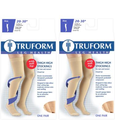 Truform Compression Thigh High Stockings 20-30 mmHg - Beige Medium 2 Pack - Supportive & Comfortable for International Shipping - Buy Online on GoSupps.com