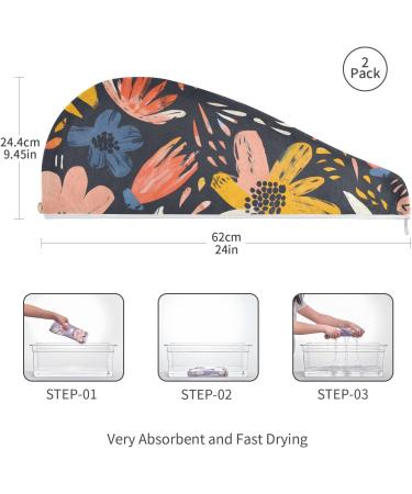 Flower Graffiti Hair Towel 2 Pack | Super Absorbent Quick Dry Hair Turbans for Women & Girls - Buy Online on GoSupps.com