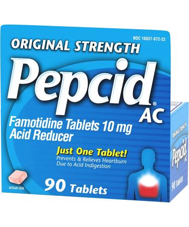 Pepcid AC Original Strength 10mg Famotidine | 90 Ct Heartburn Relief & Prevention - Buy Online on GoSupps.com