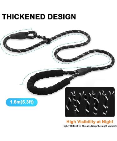 DOKI 5.3FT Black Dog Lead | Soft Padded Handle | Highly Reflective Leash for Small, Medium, and Large Dogs - Buy Online on GoSupps.com