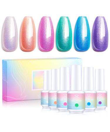 Makartt Gel Nail Polish Set Glitter Pearl Gel Nail Polish Kit 6 Colors Rainbow Nail Polish 8ml Pink Blue Sliver Mermaid Soak Off Summer Gel Polish Set DIY Nail Art at Home Manicure Gift Set