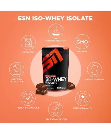 ESN IsoWhey Hardcore Whey Protein Isolate Chocolate 2 x 1000 g + Free ESN Shaker Chocolate 1000 g (Package of 2) - Buy Online on GoSupps.com