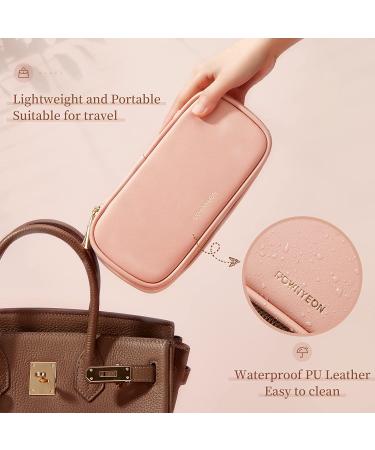 ROWNYEON Small Dual Layer Travel Makeup Bag - Pink | Portable Waterproof Toiletry Pouch and Brush Holder | Professional Organizer and Cute Case - Buy Online on GoSupps.com