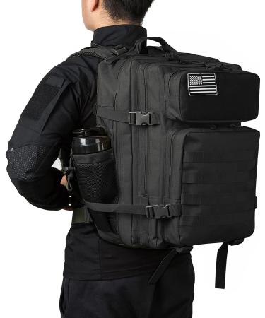 QT&QY Military Tactical Backpack 45L - Large 3 Day Bug Out Bag for Men | Molle Daypack for Hiking & Camping with Bottle Holder - Black - Buy Online on GoSupps.com