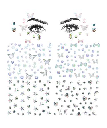 4 Sheets Face Gems Acrylic Crystal Face Gems 7 Styles Self Adhesive Eye Body Face Nail Crystal Rhinestones Rainbow for Women Halloween Festival Accessory and Nail Art Decorations