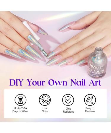 MIZHSE 15ML Quick Dry Holographic Nail Polish Shimmer Glitter Nail Polish Varnish Magic Colour Change Iridescent Nail Lacquer Long Lasting No Need Lamp Cure 001 LSZJY001 - Buy Online on GoSupps.com