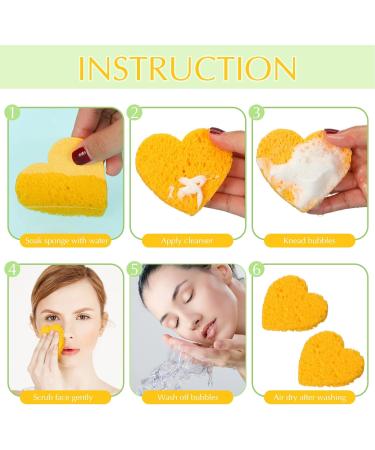 Nuenen 60 Pieces Facial Sponges with Container Heart Shape Compressed Face Sponge Natural Sponge Pads for Washing Face Cleansing Exfoliating Esthetician Makeup Removal (Yellow) - Buy Online on GoSupps.com