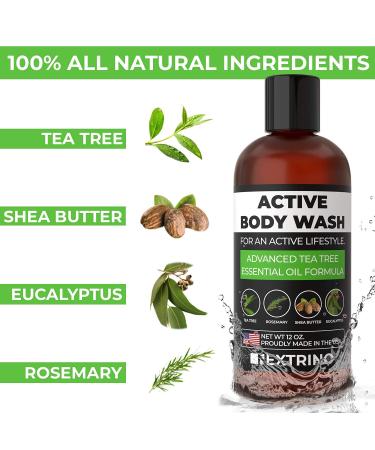 USA Made Tea Tree Oil Body Wash - Natural Liquid Shower Gel for Body Face & Sensitive Skin | 12oz Essential Oil Soap - Buy Online on GoSupps.com