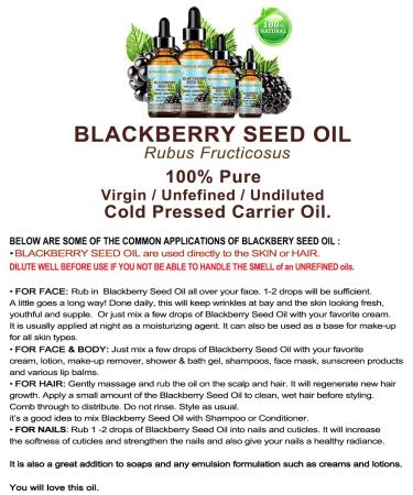 100% Pure Blackberry Seed Oil - Virgin Unrefined Cold Pressed Carrier Oil for Face Skin Hair | 0.5 Fl. oz - Buy Online on GoSupps.com