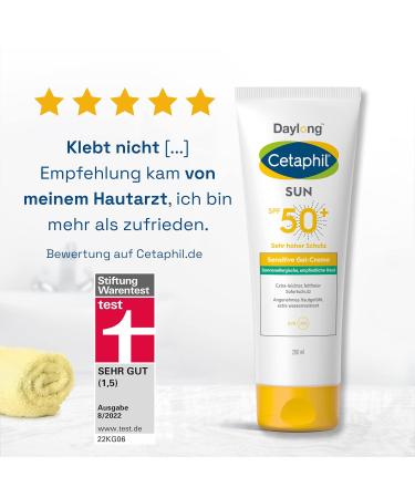 Cetaphil Sun Sensitive Gel Cream SPF 50+ | 200ml | Lightweight Fat-Free Sunscreen for Sensitive Skin | Perfume & Emulsifier Free | UV Protection for Sun Allergy & Mallorca-Acne Prone Skin - Buy Online on GoSupps.com