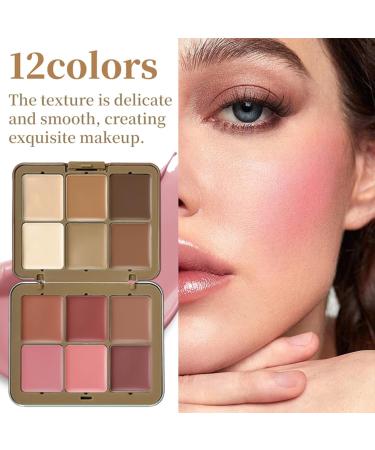 Concealer Palette - 12-Color Cream Blush Palette | 12-Color Blush Palette Long-Lasting Smudge-Proof Matte Finish Powder Highlighter Concealer Cream - Buy Online on GoSupps.com