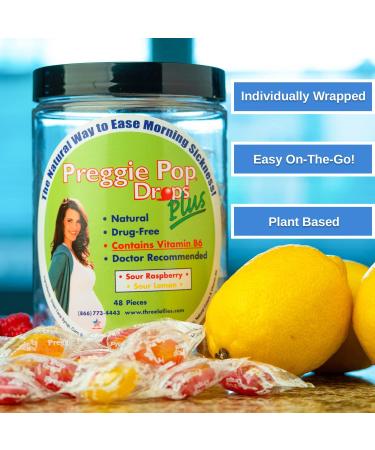Preggie Pop Drops Plus - Vitamin B6 Morning Sickness Relief Candy | Sour Raspberry & Lemon - 48 Count - Buy Online on GoSupps.com