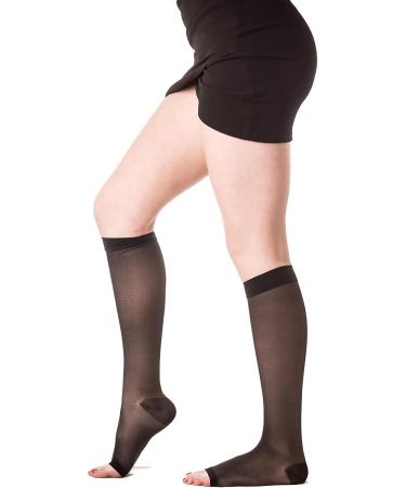 Medicella Sheer Knee High Compression Socks - Open Toe 20-30 mmHg - Medical Quality Circulation Support - Made in USA - Black Medium - Buy Online on GoSupps.com