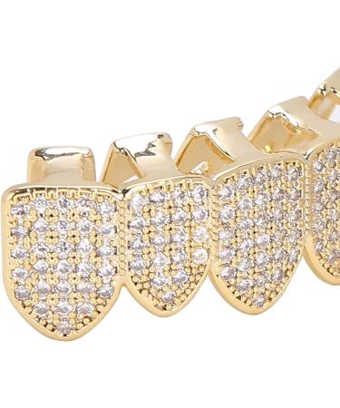 Hip Hop Diamond Braces Set - Gold Plated Copper Bling Decoration for Halloween Party - Buy Online on GoSupps.com