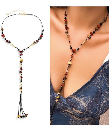 Oralgo Handmade Stone Pearl Fringe Necklace | Colorful Ethnic Choker for Trendsetters | Turquoise & Wax Thread Collarbone Chain - Buy Online on GoSupps.com