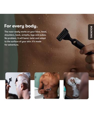 BOLDKING RAZOR FOR MEN | blade for normal skin | flexible with 3-layer razor blades | safety for beard head shoulders back intimate shaving | wet razor with suction cup holder - Buy Online on GoSupps.com