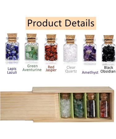 6pc Healing Crystals Gemstone Bottles Set in Wooden Box - Witchcraft Supplies for Reiki, Meditation, and Chakra Balancing - Buy Online on GoSupps.com