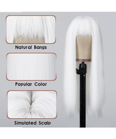 Allbell White Wig for Women - Long Silk Heat-Resistant Synthetic Hair with Bangs | Natural-Looking Perfect for Daily Wear Parties & Cosplay - Buy Online on GoSupps.com