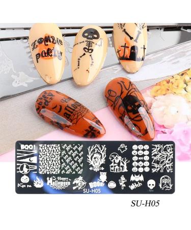 healthGUO Nail Art Stamping Plate Stamper Sponge Pen Halloween Pumpkin Bats Image Nail Polish Template Stamp Stencil Tools Kit 3 - Buy Online on GoSupps.com