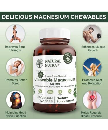 Natural Nutra Chewable Magnesium Supplement with Citrate and Chelate - 125mg 50 Vegan Wafers for Muscle, Nerve, Bone, and Heart Health - Buy Online on GoSupps.com