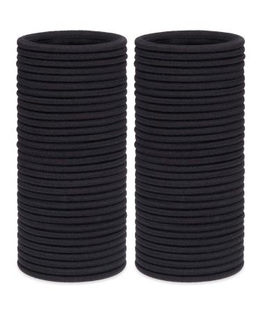 H&S 100 Elastic Hair Bands 4mm Hair Ties Bobbles Elastics Hairbands Ponytail Holders No Metal for Women Girls Kids Men Thick Hair Black