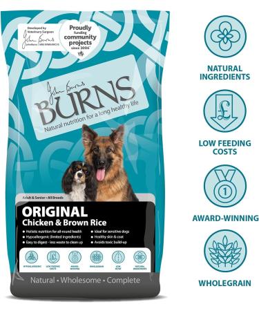 Burns Pet Nutrition Hypoallergenic Complete Dry Dog Food Adult and Senior Dog Original Chicken and Brown Rice 12 kg Chicken 12 kg (Pack of 1) - Buy Online on GoSupps.com