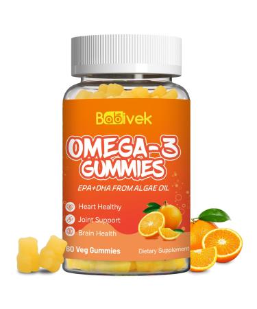 Omega-3 Gummies Vegan 1200mg EPA and DHA Omega-3 Fatty Acids with Folate Vitamin A Vitamins C & E High Potency Omega 3 Supplements for Immune Support 60 Count 60 Count (Pack of 1)