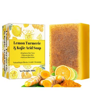 Kojic Acid Soap - Turmeric Soap Bar - Natural Soap - Lemon Turmeric Kojic Acid Soap Bar for Fine Lines Acne Scars - Reduces Blemishes - Rejuvenates Skin