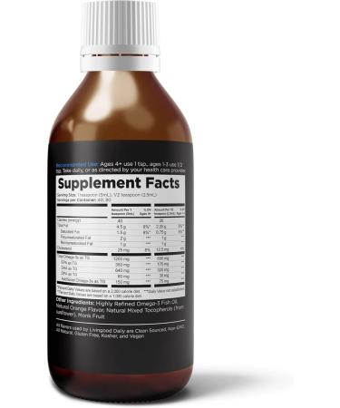 Livingood Daily Liquid Omega 3 Fish Oil EPA & DHA Supplement with Monk Fruit & Orange Flavor Supports Heart Joint & Brain Health Fish Oil for Men & Women Non GMO Gluten Free 200 ML 40 Servings - Buy Online on GoSupps.com