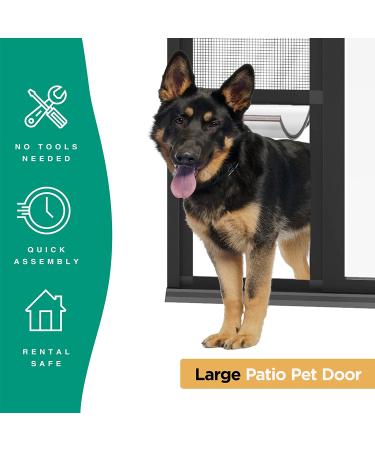 Hakuna Pets Patio Pet Door for Sliding Doors | Easy DIY Install | Magnetic Closure | Durable UV Resistant Mesh | Large, Black | Ideal for Rentals - Buy Online on GoSupps.com