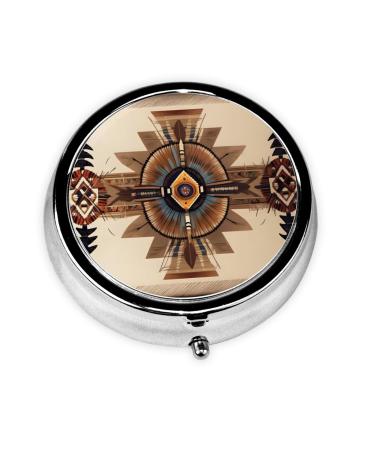 Native American Paintinground Pill Box 3 Compartment Round Pill Box Organizer * Portable Travel Pill Box for Traveling.