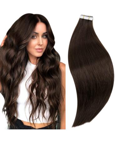 RUNATURE Dark Brown Tape in Extensions Human Hair Remy Brown Tape in Hair Extensions Brown Tape in Human Hair Extensions Straight 12 Inch 30g 12 Inch 1-Tape #2