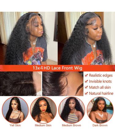 Jenniferita 22 Inch Water Wave Human Hair Lace Front Wig | HD Transparent 13x4 Lace Frontal | Pre Plucked with Baby Hair | Wet & Wavy Curly Style | 150% Density | Natural Black Color - Buy Online on GoSupps.com