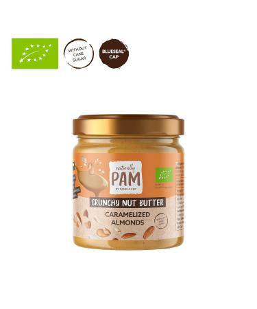 Naturally Pam Crunchy Nut Butter | Organic Almond Peanut Puree with Caramelized Almonds - 6 x 200g | Buy Internationally - Buy Online on GoSupps.com