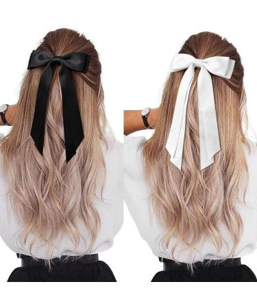 CHIULOIAN 4PCS Hair Bow Clips for Women Girls Black White Long Tail Bow Hair Clips Tassel Ribbon Bowknot Clips Hair Barrette Accessories for Birthday Party Show - Buy Online on GoSupps.com