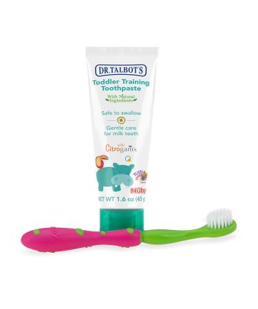 Dr. Talbot's Toddler Training Toothpaste Naturally Inspired with Citroganix, with Toothbrush Included, Pink/Green, 1.6 Ounce