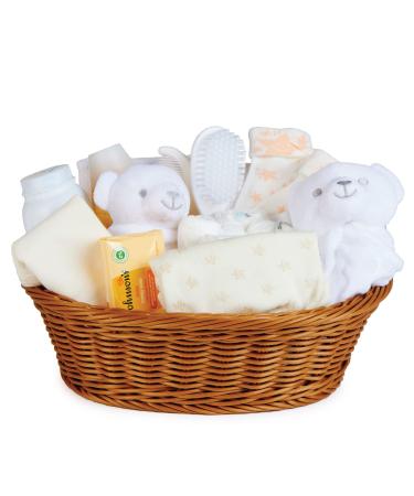 Baby Box Shop Baby Gifts Newborn Unisex - 17 Gender Neutral Baby Gifts and Baby Essentials for Newborn Unisex Baby Hampers Gift Baskets Unisex Baby Hamper Unisex Neutral Baby Gift Set - White Standard White