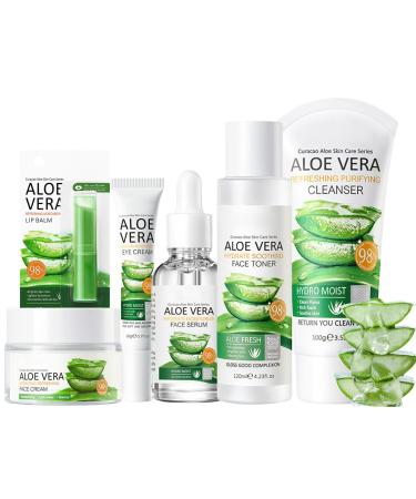 Aloe Vera Beauty Gifts Sets for Women - Skincare Set - - Self Care Gifts for Women - Skincare Gifts for Teenage Girl - Face Care Gift Sets - Cleanser Face Cream Serum Lip Balm Face Toner Eye Cream Aloe Vera Teenage Girls Gifts