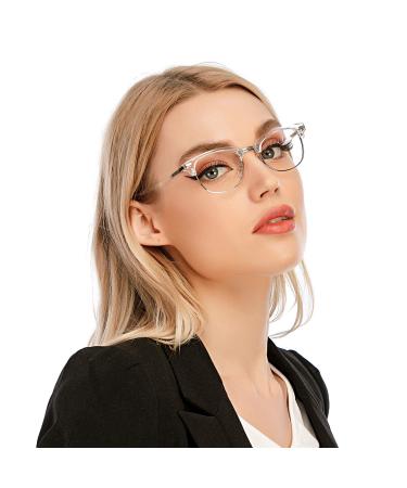 Doovic blue light filter Computer Reading glasses 1.5 round/transparent metal semiconductor computing glasses glasses with sest strength for men/women 010 half transparent 1.5 x