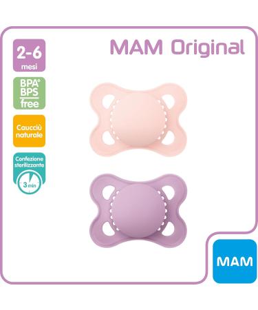 MAM Original Pacifier Set of 2 - Rubber Pink 2-6 Months with Cover | Shop Internationally - Buy Online on GoSupps.com