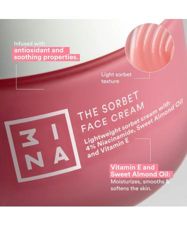 3INA MAKEUP - The Sorbet Face Cream - Moisturising Cream with Niacinamide - Face Cream Smoothing with Olive Oil & Sweet Almond Oil - Day and Night Face Cream for All Skin Types - Vegan - Cruelty Free - Buy Online on GoSupps.com