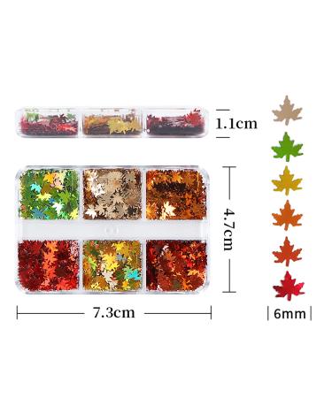 6 Grids 3D Maple Leaf Glitter Nail Sequins - Autumn Nail Art Stickers & Decals | Holographic Leaf Charms for Acrylic Nails | Fall Glitter Designs in Gold Yellow & Red - Buy Online on GoSupps.com