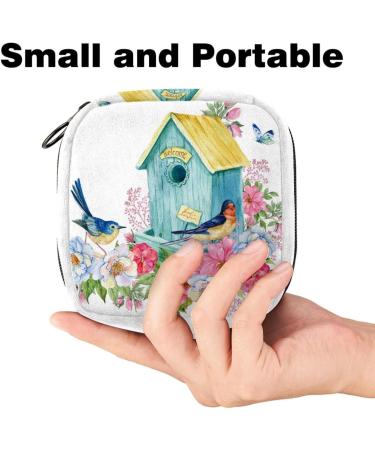 GIAPB Sanitary Napkin Storage Bag - Floral Bird House Design | Period Tampon Makeup Pad Pouch - Buy Online on GoSupps.com