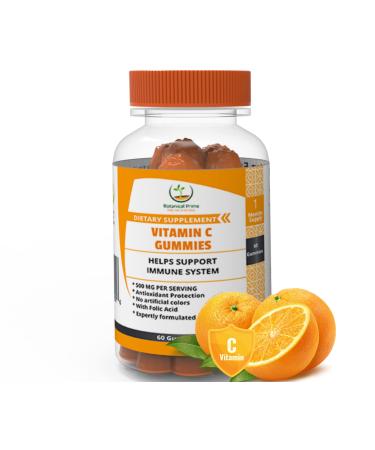 BOTANICAL PRIME 500 MG Vitamin C Gummies-These Orange Flavor Bite Provide-Immune System Support-Natural Antioxidant Benefits-Enriched with Folic Acid & Bioflavonoids