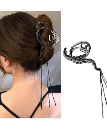Rhinestone Hair Claw Clip Circle Irregular Tassel Hair Clip French Black Hair Accessory Large Metal Claw Clips Thick Hair Barrettes for Women Girls Fancy Hairpin Bridesmaid Hair Decorations 1Pcs - Buy Online on GoSupps.com