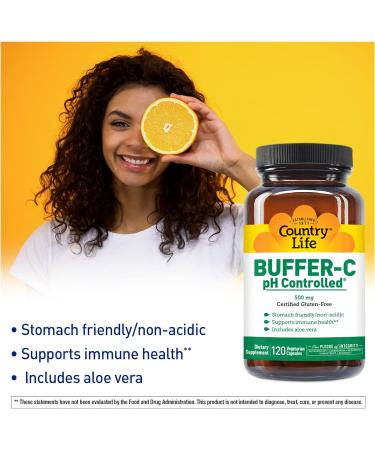 Country Life Buffer-C 500mg 120 Vegetarian Capsules - Stomach Friendly, Non-Acidic, Gluten Free & Certified Vegan - Buy Online on GoSupps.com