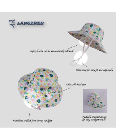 LANGZHEN Baby Girls Beach Sun Hat with Chin Strap | Toddler Kids Wide Brim Play Hat | Flamingo-Leaves Design | 1-2 Years - Buy Online on GoSupps.com