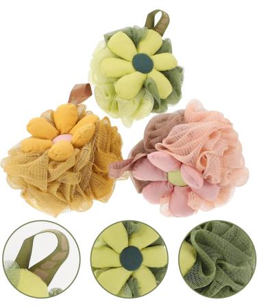 3pcs Colorful Flower Bath Ball Pouf Scrubber Set - Exfoliating Luffa Shower Accessories for Kids & Adults - Buy Online on GoSupps.com