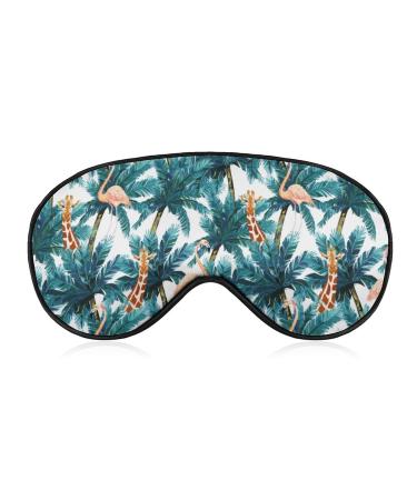 Exotic Palm Tree Giraffe and Flamingo Sleep Mask for Women Adjustable Sleeping Eye Shades Cover with Elastic Strap
